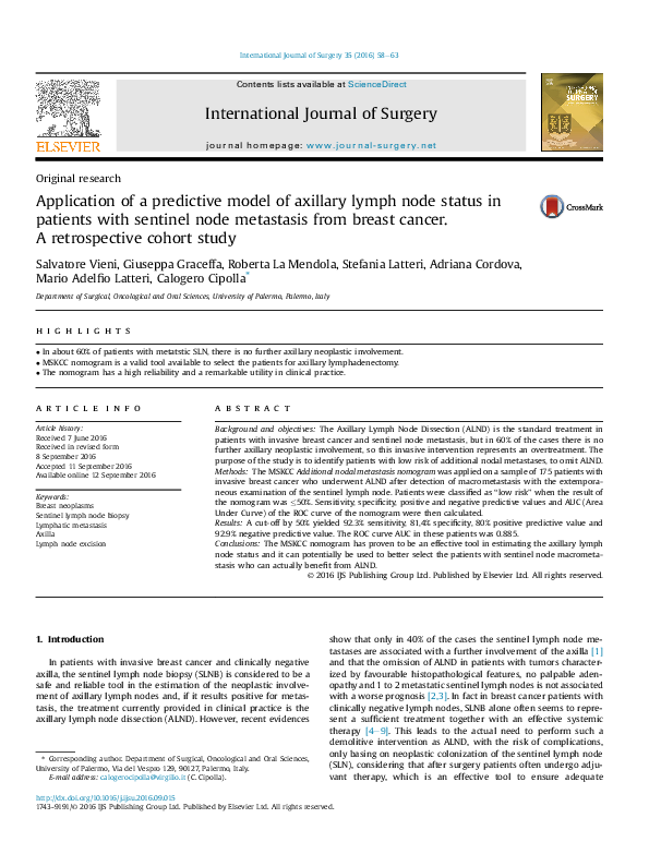(PDF) Application of a predictive model of axillary lymph node status ...