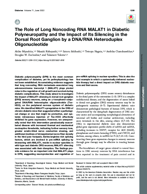 (PDF) The Role of Long Noncoding RNA MALAT1 in Diabetic Polyneuropathy ...