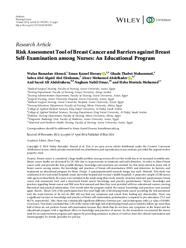 (PDF) Risk Assessment Tool of Breast Cancer and Barriers against Breast ...