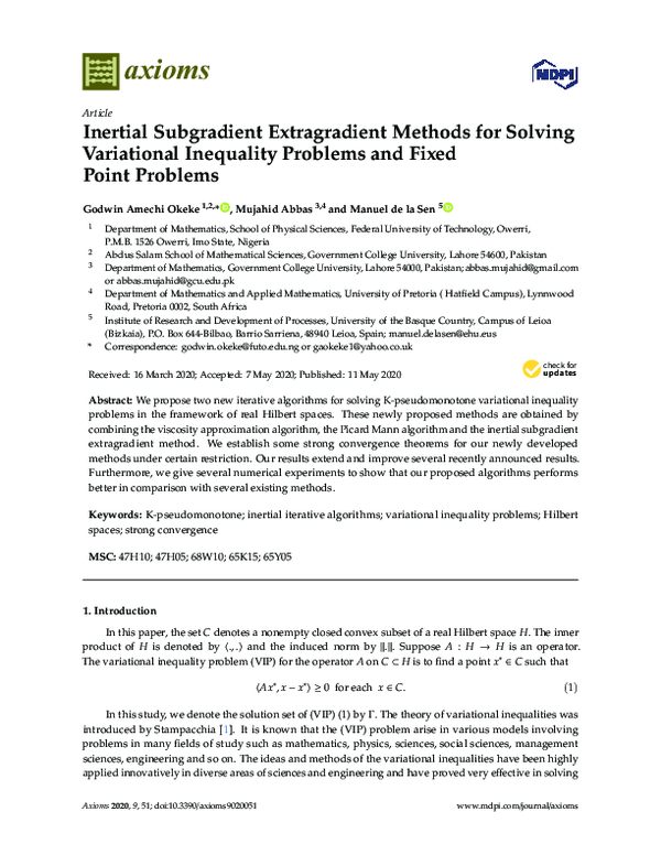 (PDF) Inertial Subgradient Extragradient Methods for Solving ...