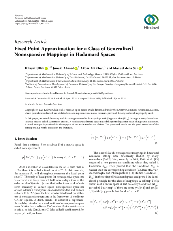 (PDF) Fixed Point Approximation for a Class of Generalized Nonexpansive ...