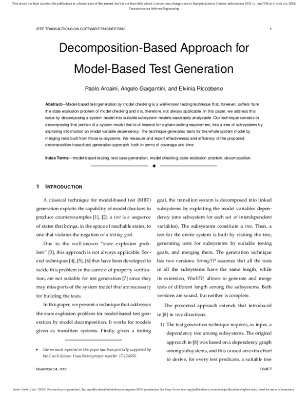 (PDF) Decomposition-Based Approach for Model-Based Test Generation