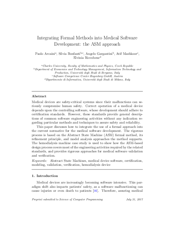 (PDF) Integrating formal methods into medical software development: The ...