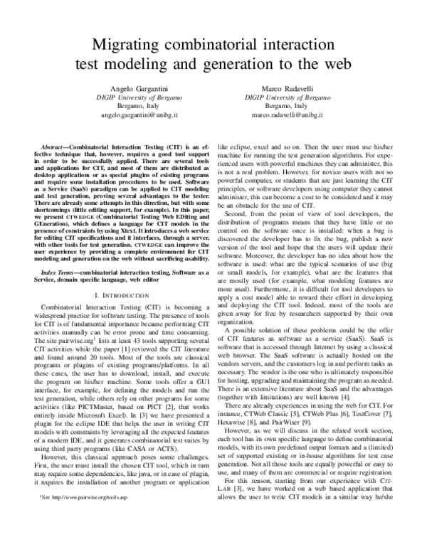 (PDF) Migrating Combinatorial Interaction Test Modeling and Generation ...