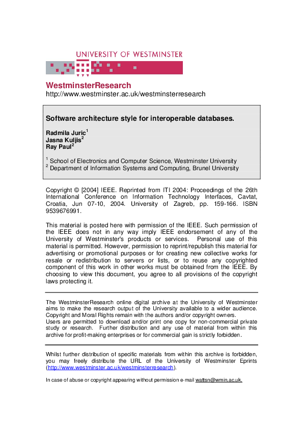 (PDF) Software architectural style for interoperable databases