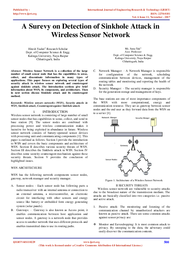 (PDF) A Surevy on Detection of Sinkhole Attack in Wireless Sensor Network