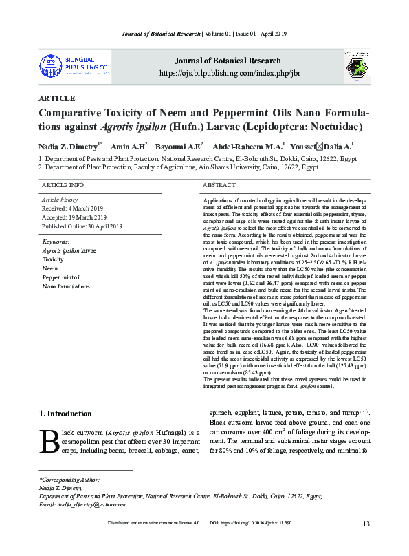 (PDF) Comparative Toxicity of Neem and Peppermint Oils Nano ...