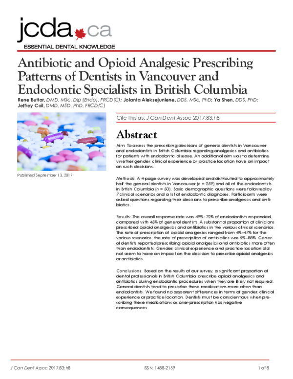 (PDF) Antibiotic and Opioid Analgesic Prescribing Patterns of Dentists ...