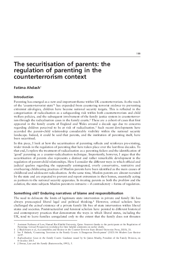(PDF) The securitisation of parents: the regulation of parenting in the ...