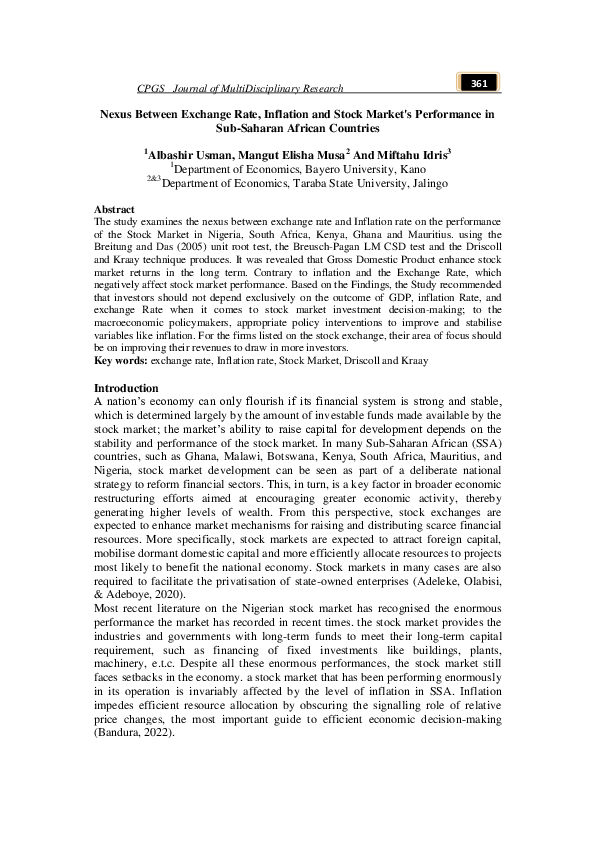 (PDF) Nexus Between Exchange Rate, Inflation and Stock Market's ...