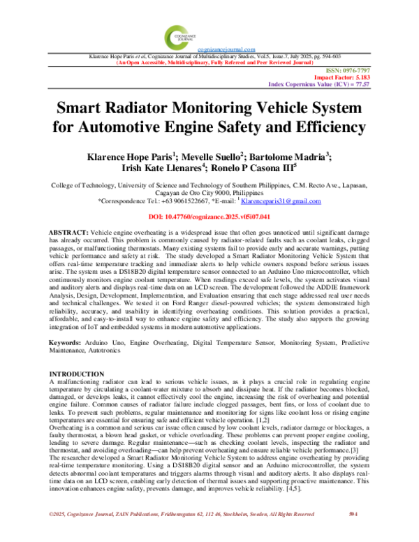 (PDF) Smart Radiator Monitoring Vehicle System for Automotive Engine ...