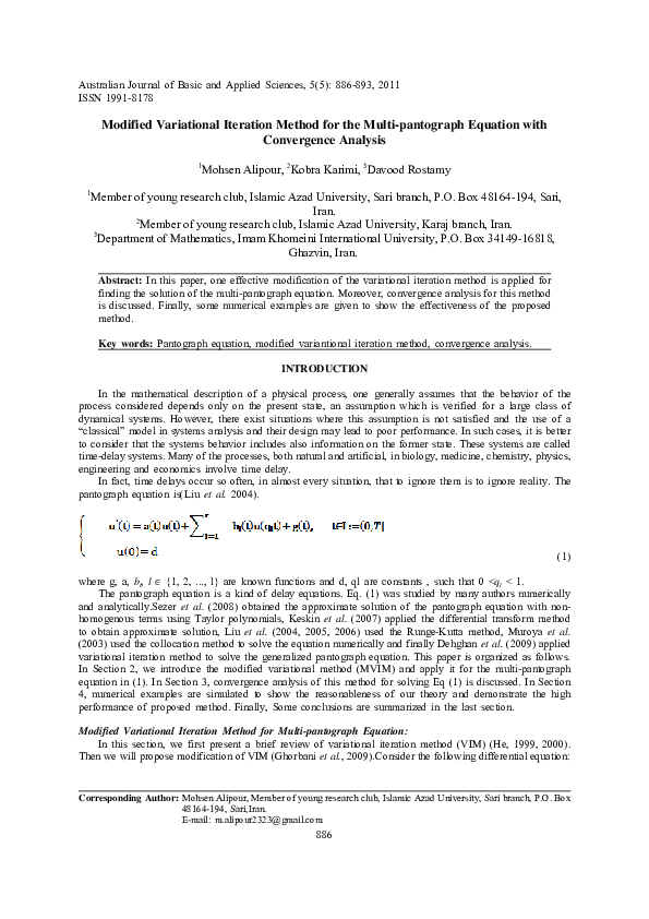 (PDF) Modified Variational Iteration Method for the Multi-pantograph ...