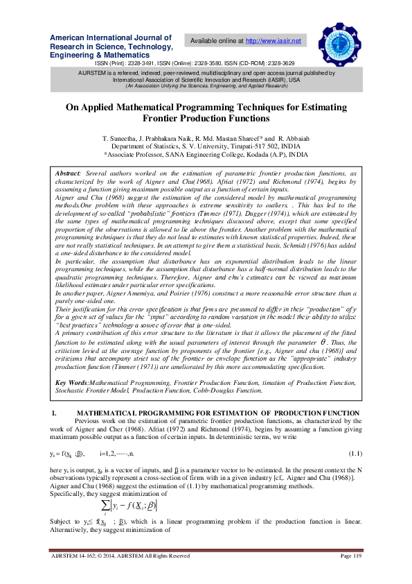 (PDF) On Applied Mathematical Programming Techniques for Estimating ...