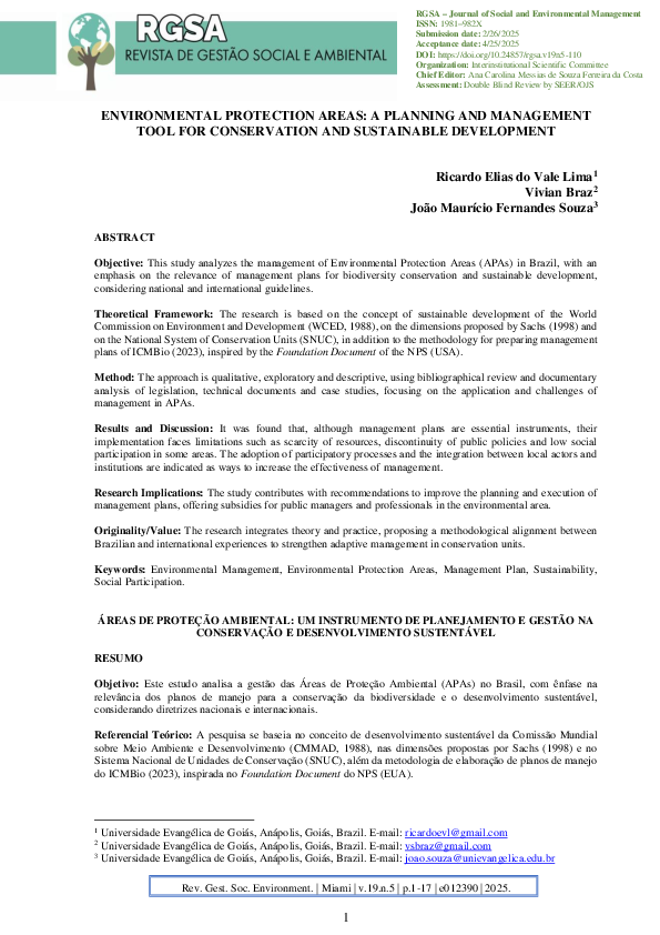(PDF) ENVIRONMENTAL PROTECTION AREAS: A PLANNING AND MANAGEMENT TOOL ...