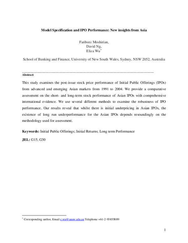 (PDF) Model specification and IPO performance: New insights from Asia