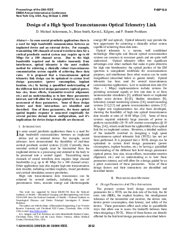 (PDF) Design of a High Speed Transcutaneous Optical Telemetry Link