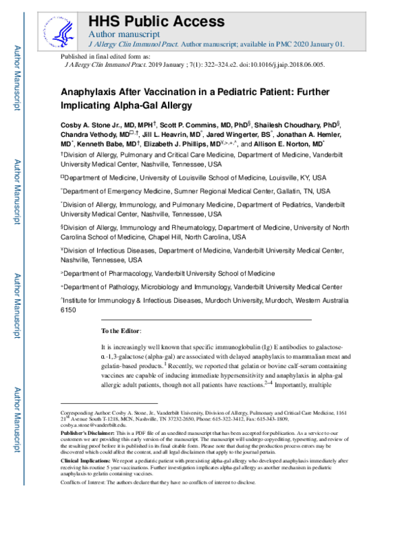 (PDF) Anaphylaxis after vaccination in a pediatric patient: further ...