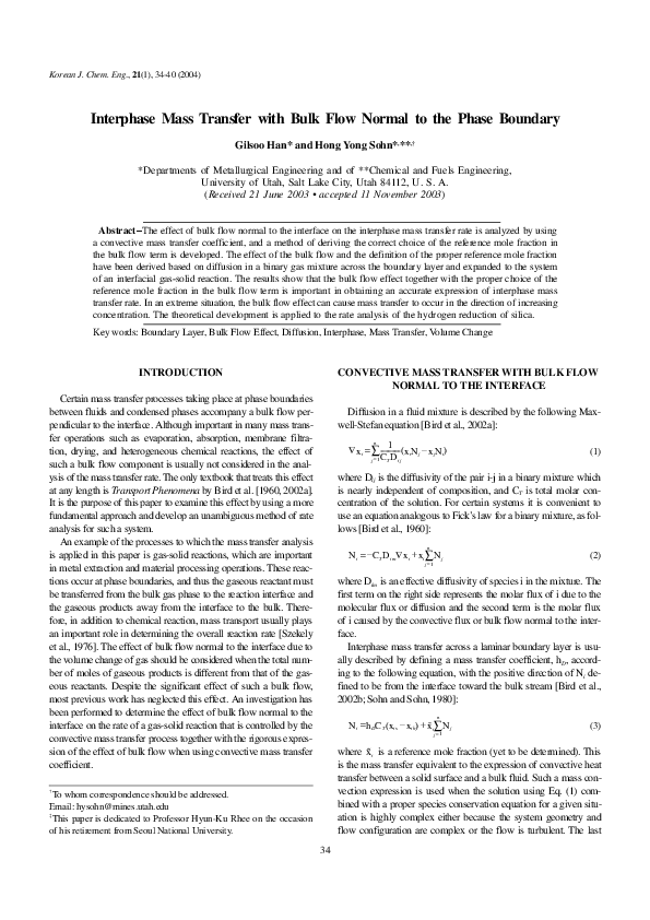 (PDF) Interphase mass transfer with bulk flow normal to the phase boundary