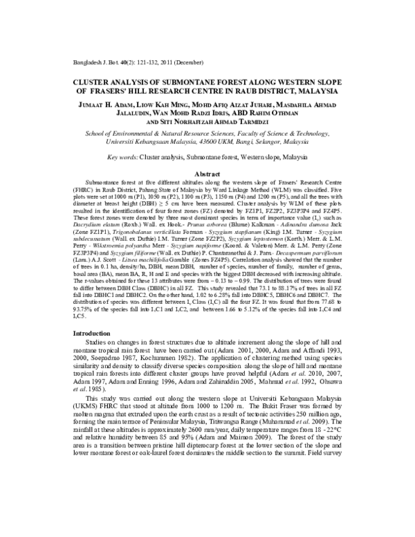 (PDF) Cluster analysis of submontane forest along western slope of ...