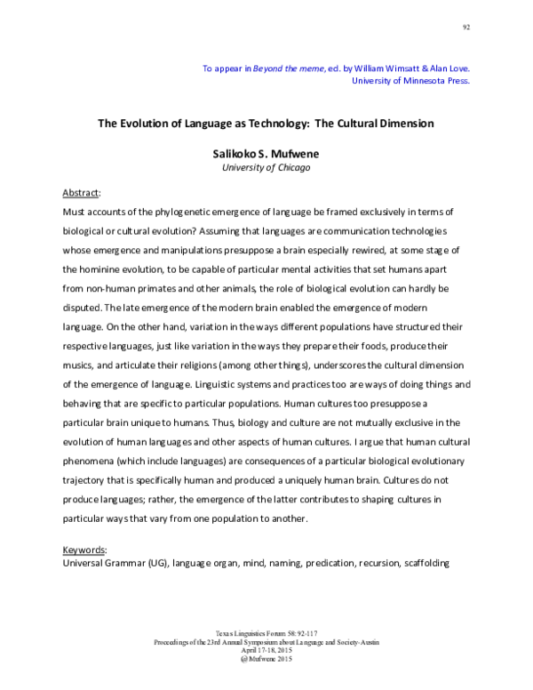 (PDF) The Evolution of Language as Technology