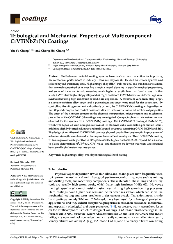 (PDF) Tribological and Mechanical Properties of Multicomponent ...