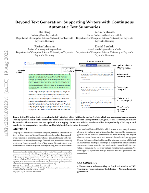 (PDF) Beyond Text Generation: Supporting Writers with Continuous ...