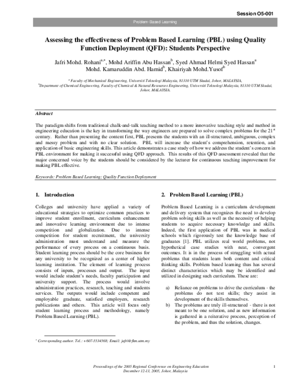 (PDF) Assessing the effectiveness of Problem Based Learning (PBL) using ...