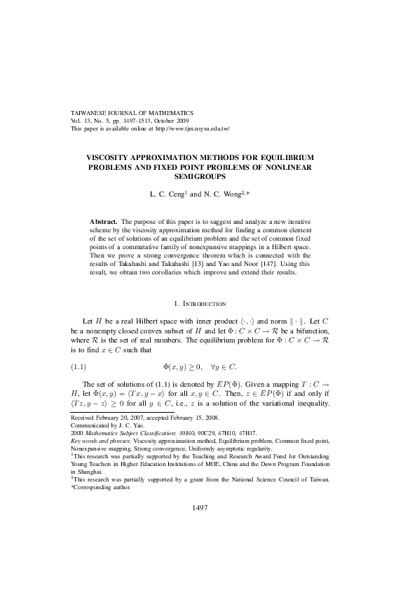 (PDF) Viscosity Approximation Methods for Equilibrium Problems and ...
