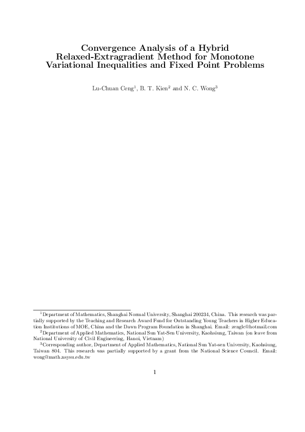 (PDF) Convergence Analysis of a Hybrid Relaxed-Extragradient Method for ...