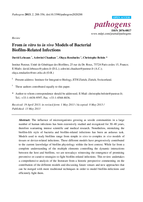 (PDF) From in vitro to in vivo Models of Bacterial Biofilm-Related ...