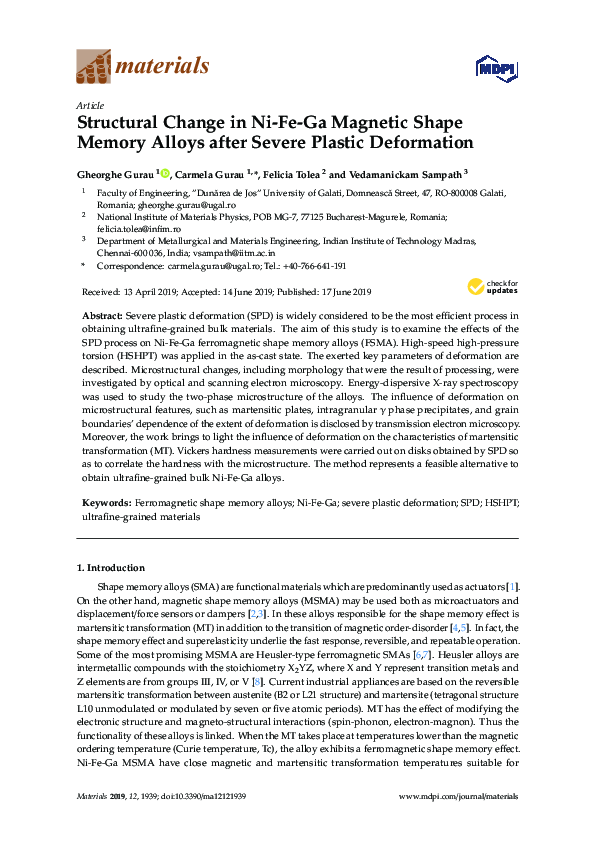 (PDF) Structural Change in Ni-Fe-Ga Magnetic Shape Memory Alloys after ...