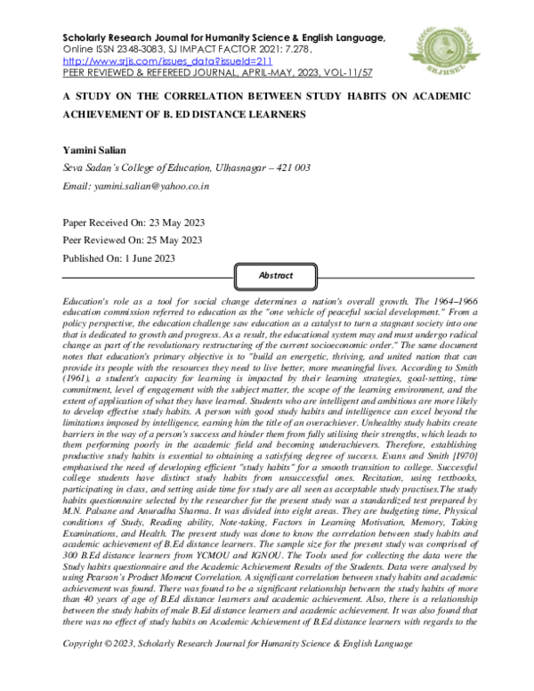 (PDF) A Study on the Correlation Between Study Habits on Academic ...