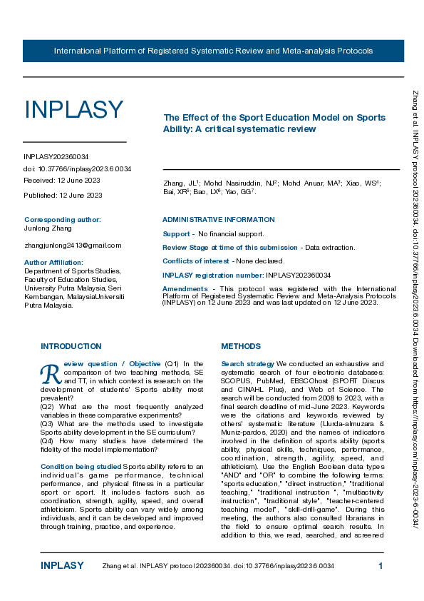 (PDF) The Effect of the Sport Education Model on Sports Ability: A ...