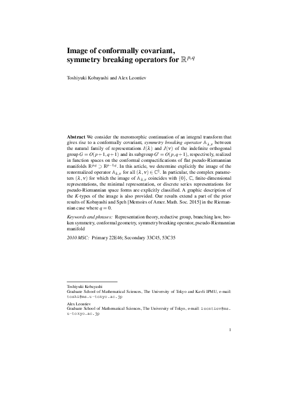 (PDF) Image of Conformally Covariant, Symmetry Breaking Operators for ...