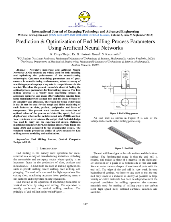 (PDF) Prediction & Optimization of End Milling Process Parameters Using ...