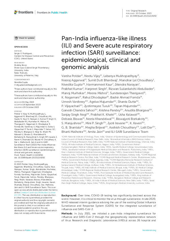 (PDF) Pan-India influenza-like illness (ILI) and Severe acute ...