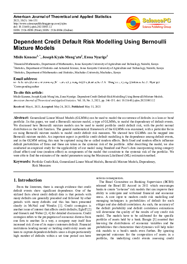 (PDF) Dependent Credit Default Risk Modelling Using Bernoulli Mixture ...
