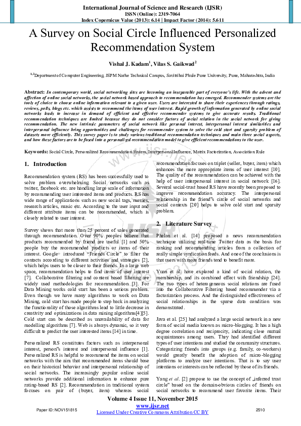 (PDF) A Survey on Social Circle Influenced Personalized Recommendation ...