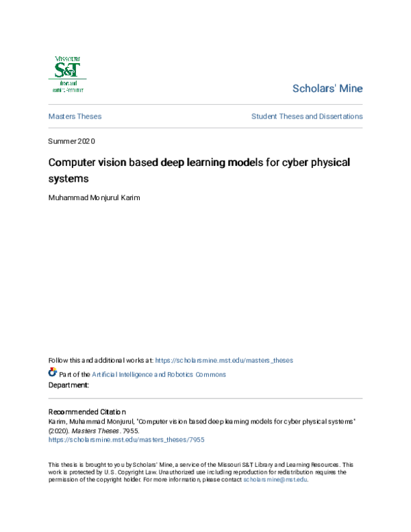 (PDF) Computer vision based deep learning models for cyber physical systems