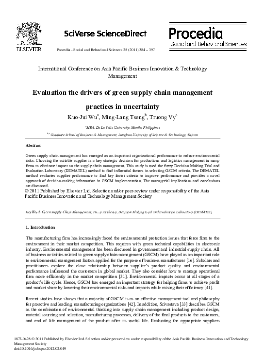 (PDF) Evaluation the drivers of green supply chain management practices ...