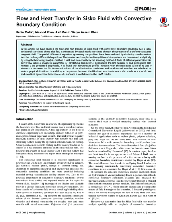 (PDF) Flow and Heat Transfer in Sisko Fluid with Convective Boundary ...