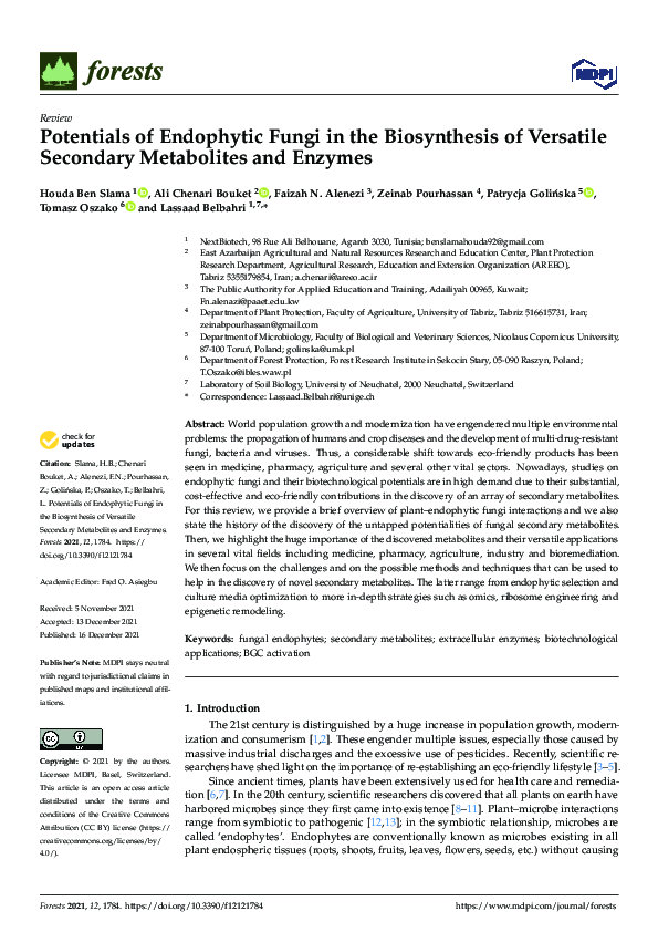 (PDF) Potentials of Endophytic Fungi in the Biosynthesis of Versatile ...