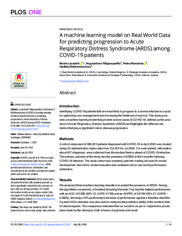 (PDF) A machine learning model on Real World Data for predicting ...