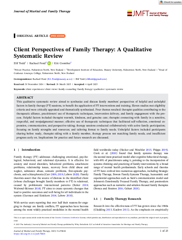 (PDF) Client Perspectives of Family Therapy: A Qualitative Systematic ...