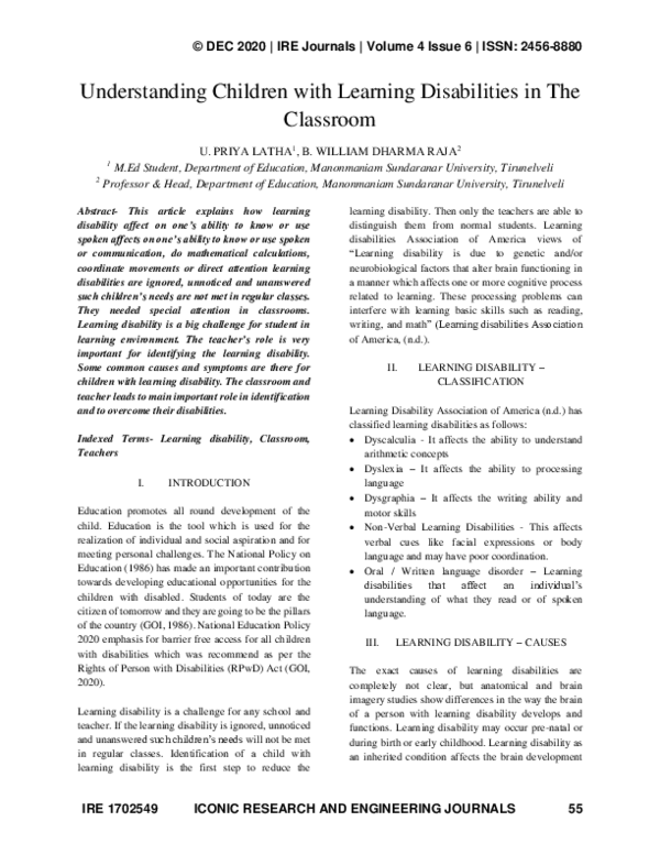 (PDF) Understanding Children with learning disabilities in the ...