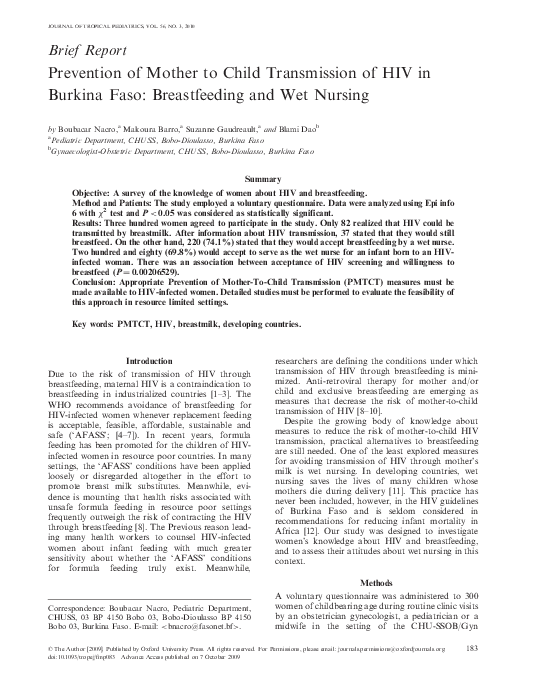 (PDF) Prevention of Mother to Child Transmission of HIV in Burkina Faso ...
