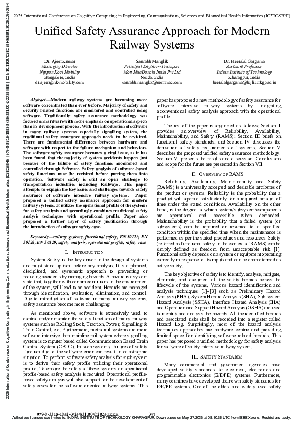 (PDF) Unified Safety Assurance Approach for Modern Railway Systems