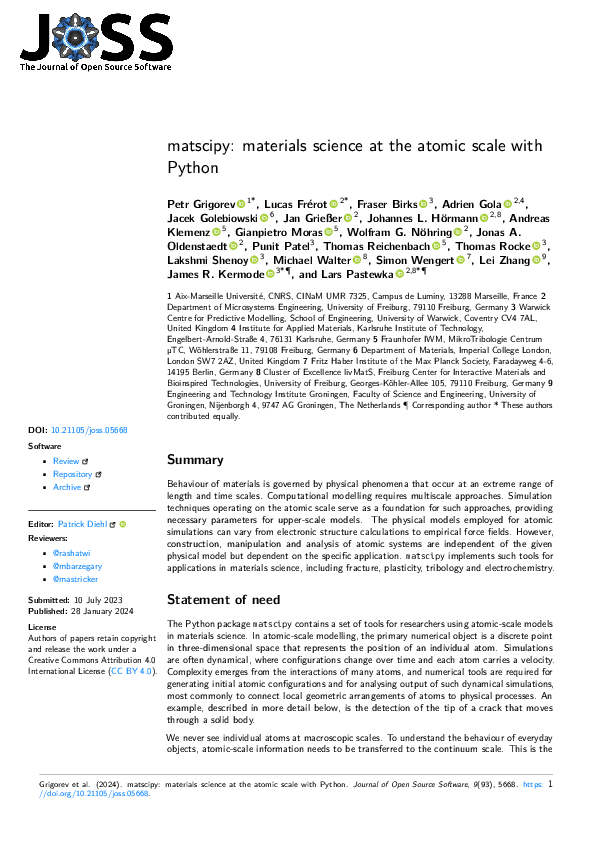 (PDF) matscipy: materials science at the atomic scale with Python