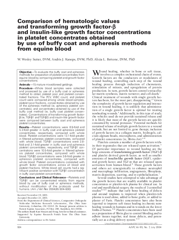 (PDF) Comparison of hematologic values and transforming growth factor-β ...