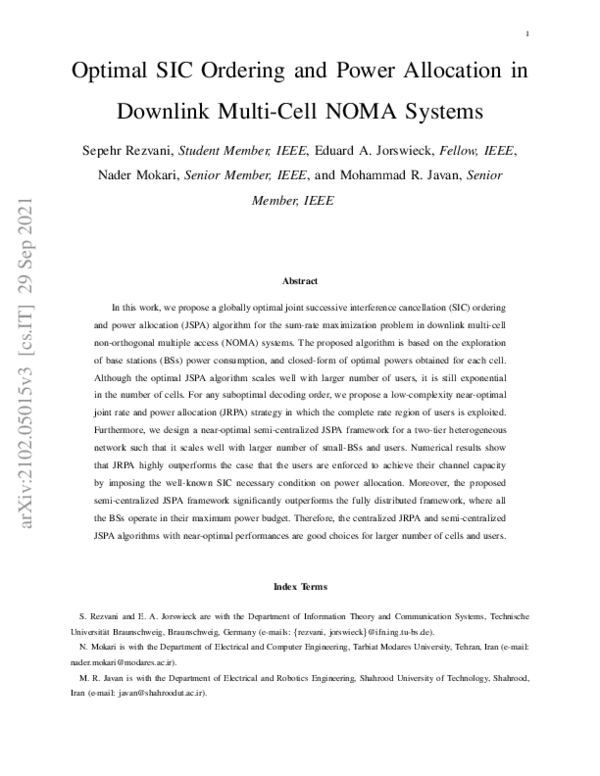 (PDF) Optimal SIC Ordering and Power Allocation in Downlink Multi-Cell ...